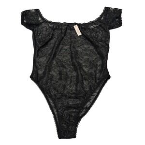 NEW Victoria's Secret Black Lace Sheer floral Teddy Bodysuit Small S Glitter